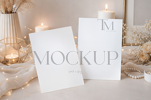 Two Vertical Invitation Cards Mockup, a Product Mockup by TatiMockup