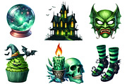 Green Halloween Clipart, an Illustration by Watercolor design (Thumbnail 2 of 4)