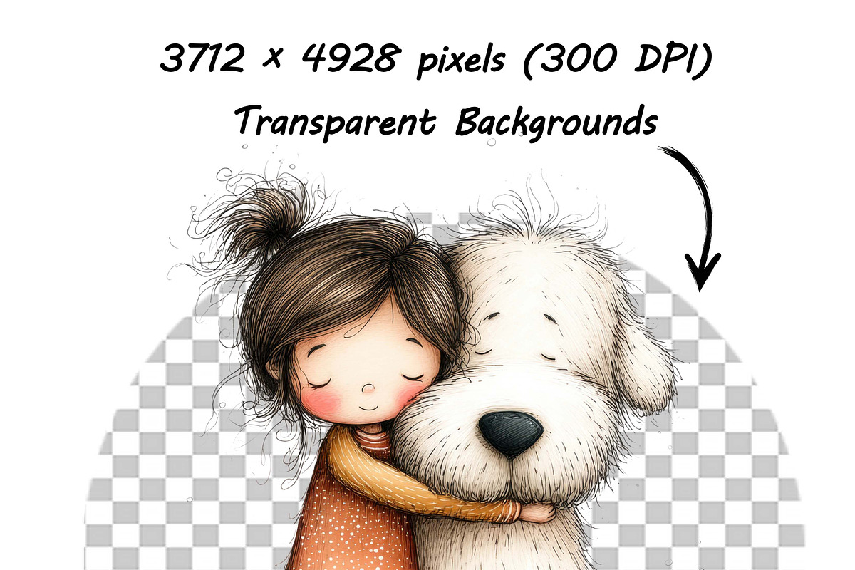Whimsical Girl & Dog Love Clipart, a Graphic by one-touch (Photo 10 of 16)