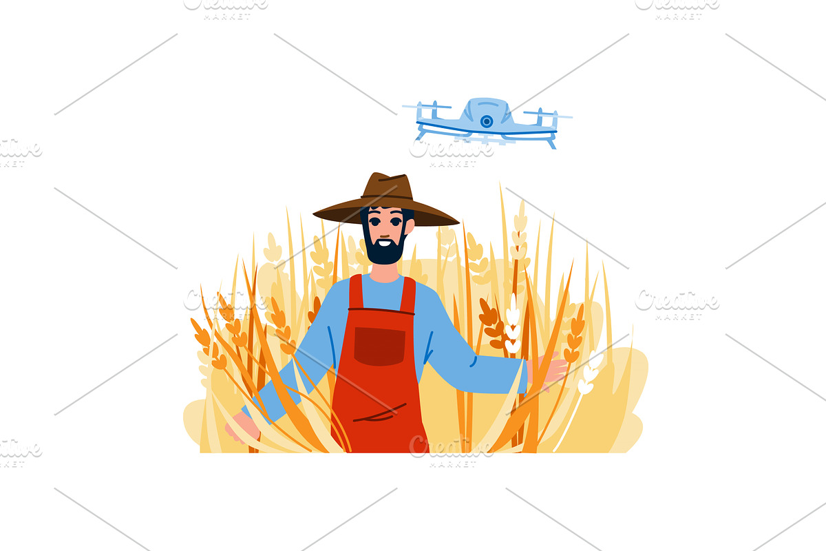 Farmer using drone technology for, a Technology Illustration by pikepicture