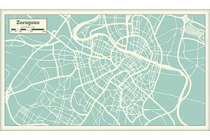 Zaragoza Spain City Map In Retro