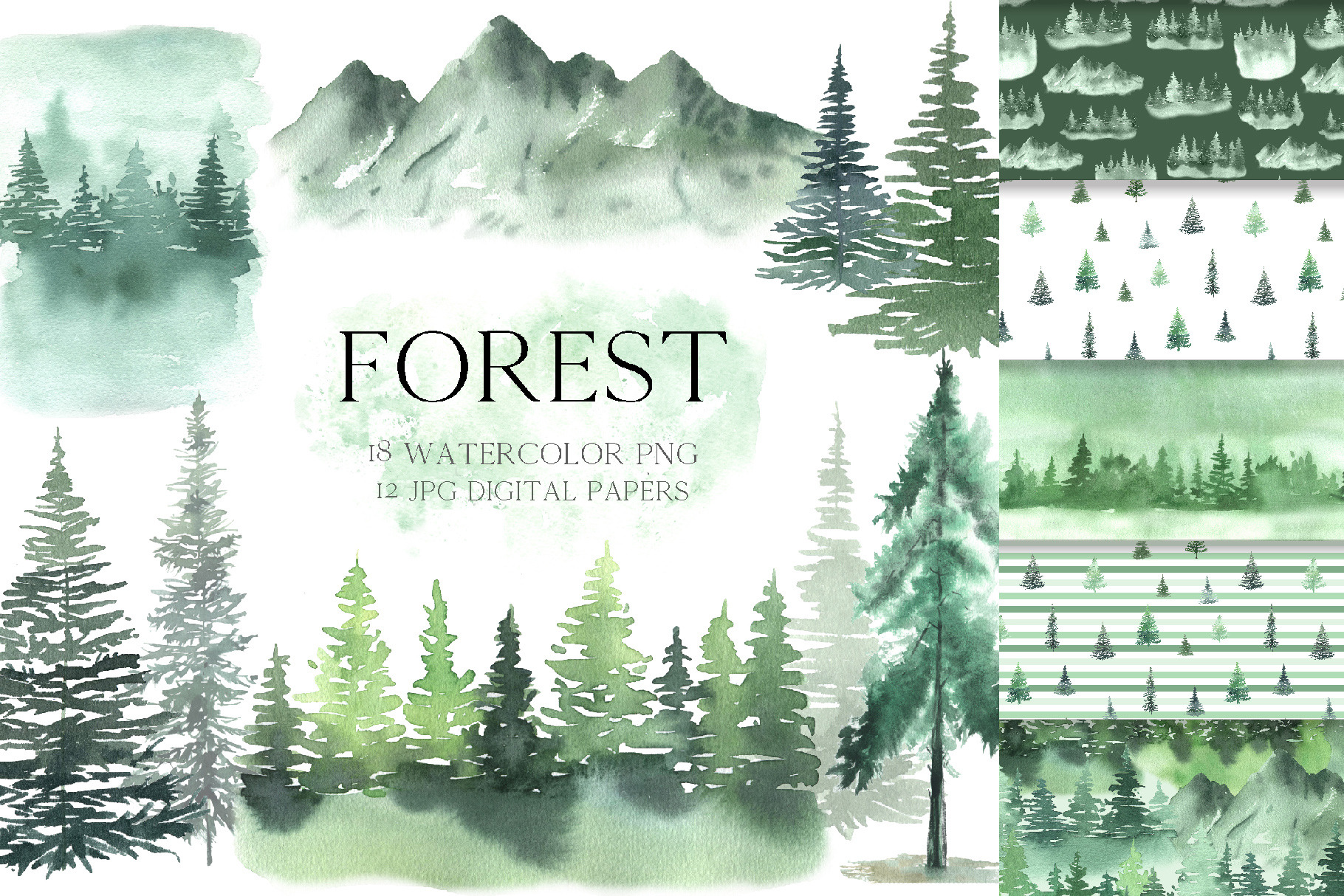 Watercolor Green Forest Set, a Background Graphic by LarysaZabrotskaya