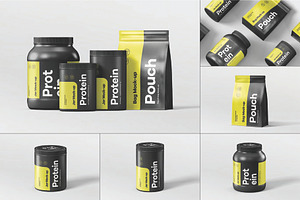 Protein Pouch & Jar Pack Mockup, a Packaging Mockup by DesignRushMarket