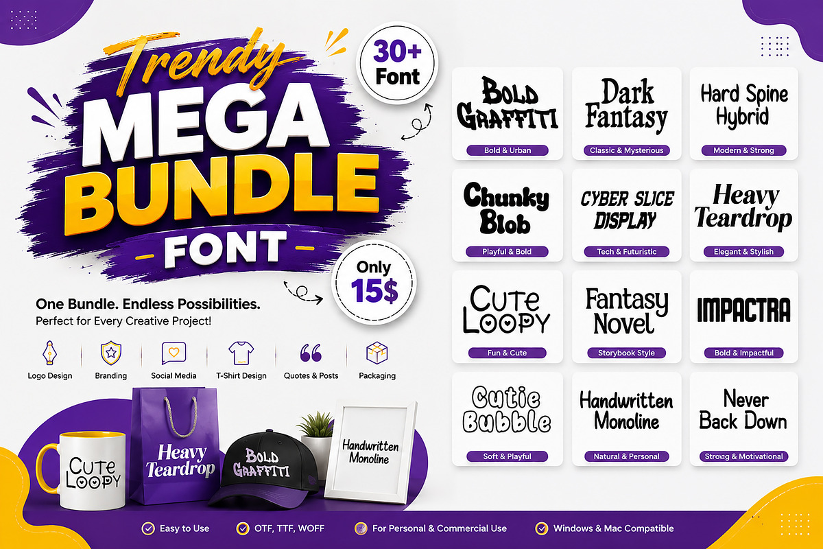 Trendy Mega Bundle Font, a Sans Serif Font by Wow Magic (Photo 2 of 10)