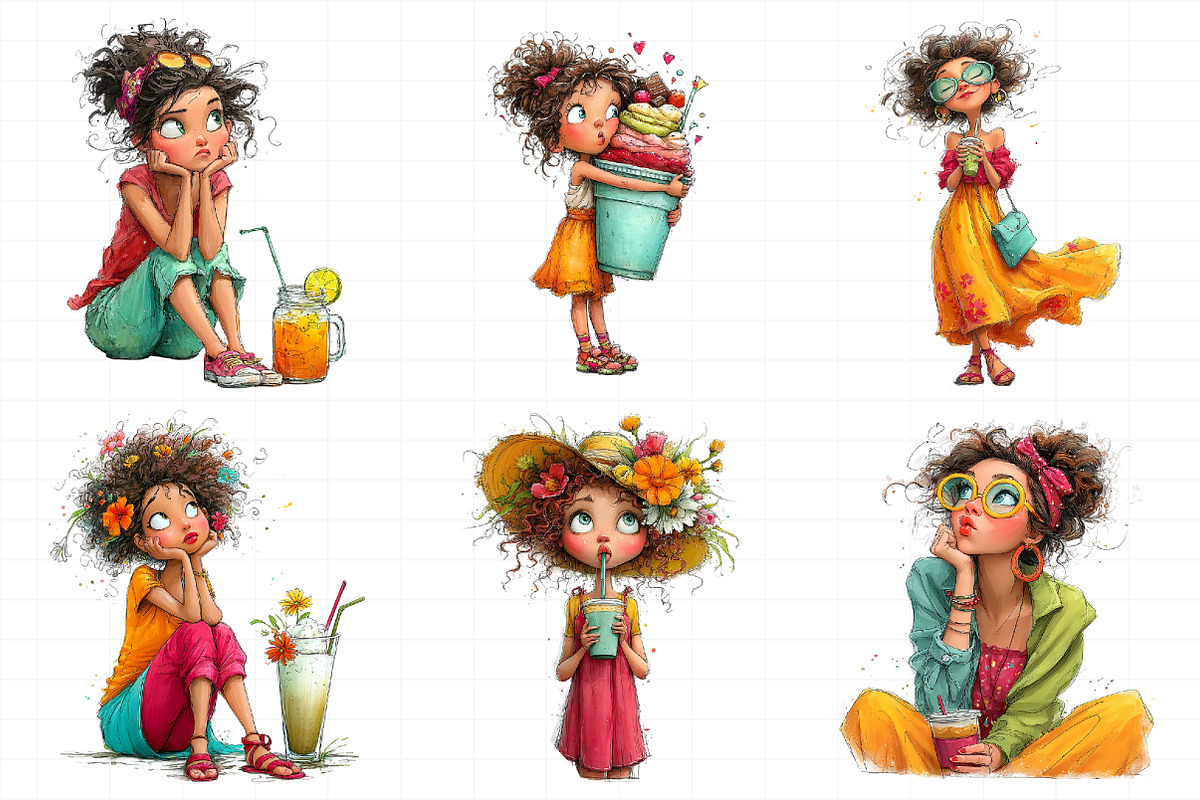 Whimsical Summer Coffee Girl Clipart, an Illustration by Daily.Designs (Photo 3 of 8)