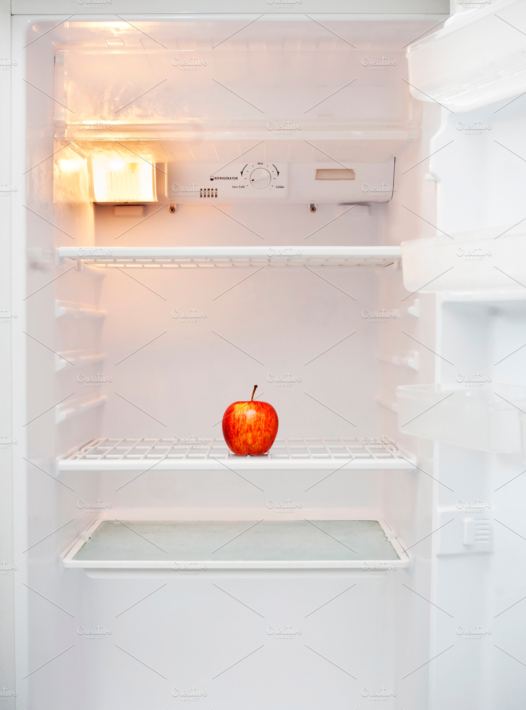 Empty Fridge With Apple, a Food & Drink Photo by THP Creative