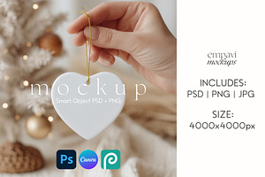 Ceramic Heart Ornament Mockup, a Merchandise Mockup by EmpaviMockups