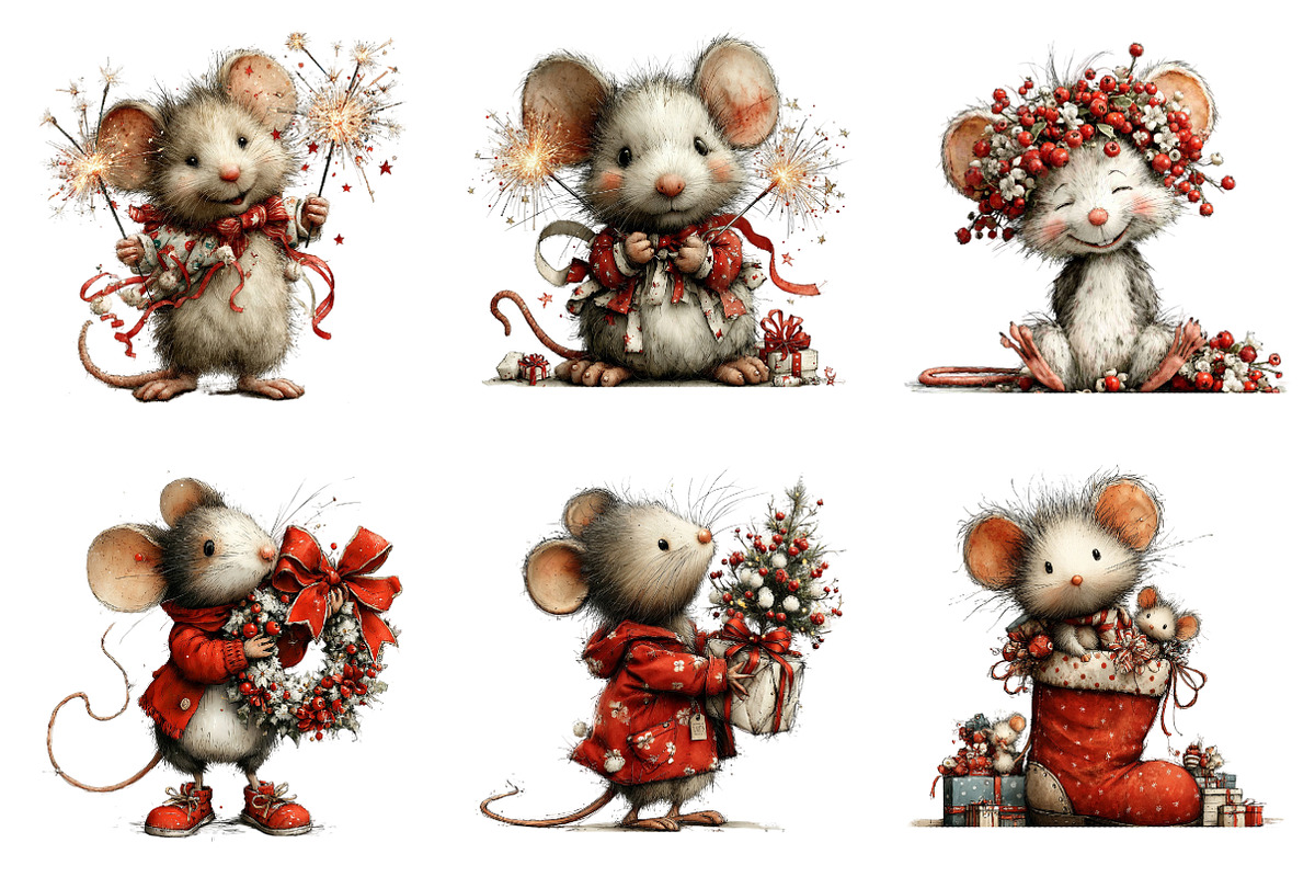 Whimsical Mouse Christmas Clipart, an Illustration by SinaCreation (Photo 5 of 11)