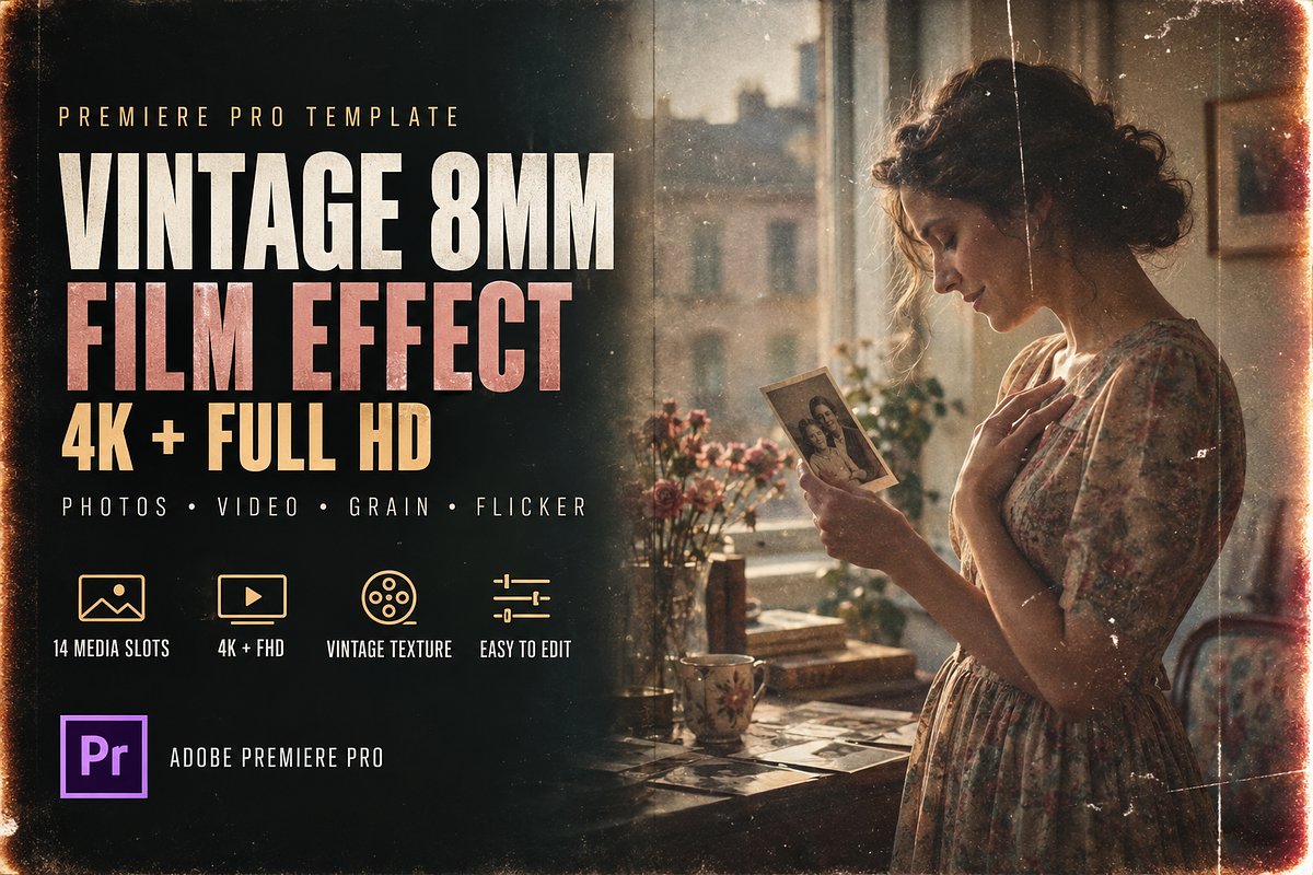 Vintage 8mm Premiere Pro 4K + FHD, a Plug-in Add-On by AAA Presets (Photo 1 of 3)