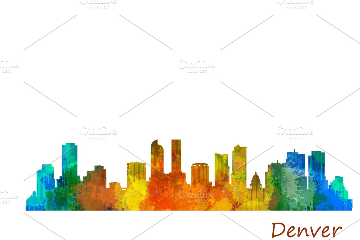 Denver Cityscape Watercolor Skyline1, an Illustration by HQPhoto Store (Photo 2 of 2)