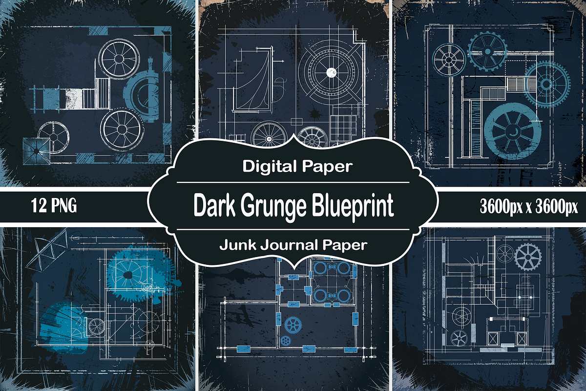 Dark Grunge Blueprint Texture, a Graphic by Printable Treasure (Photo 1 of 2)