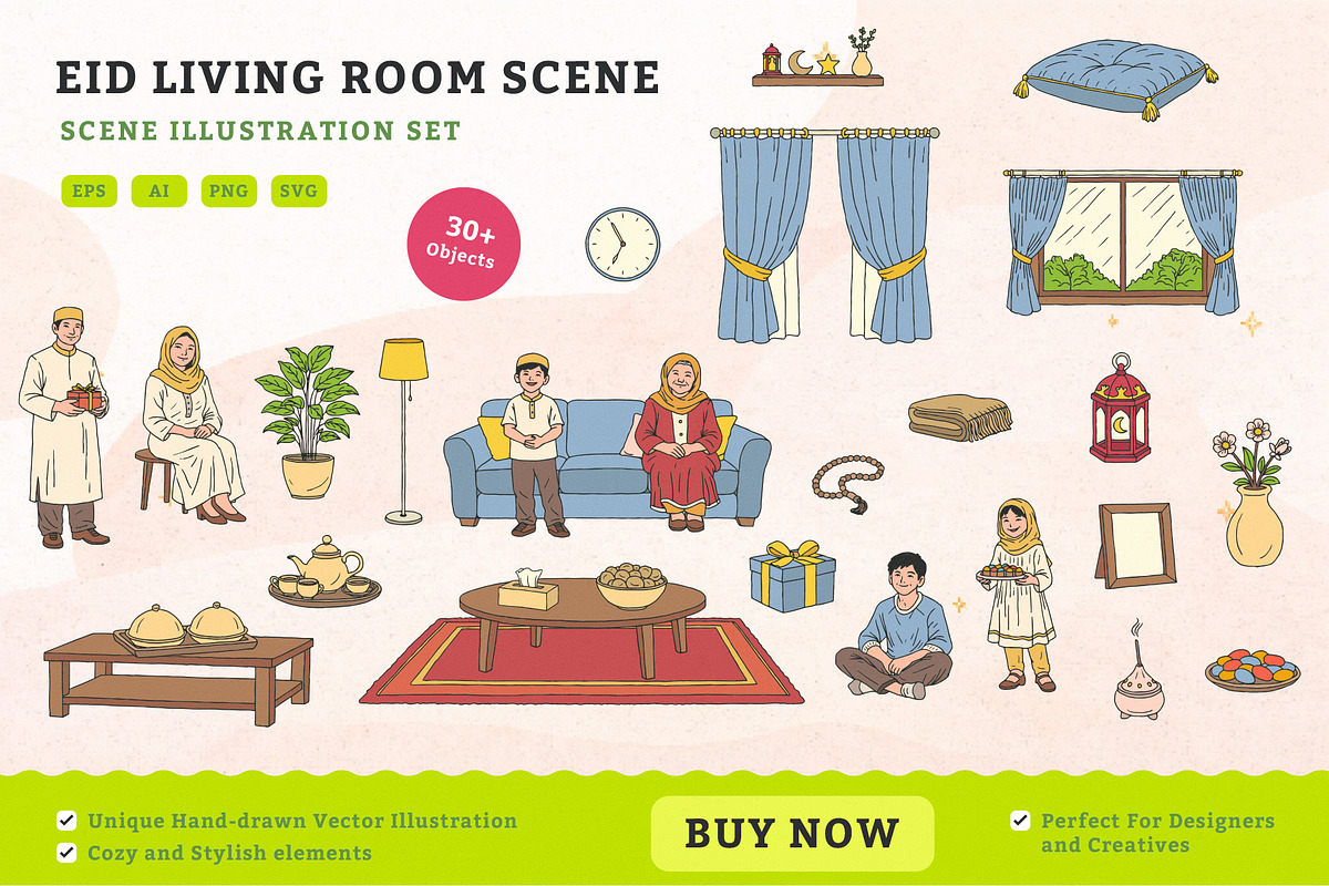 Eid Living Room Family Scene, an Illustration by MEANDSTUDIO (Photo 1 of 5)