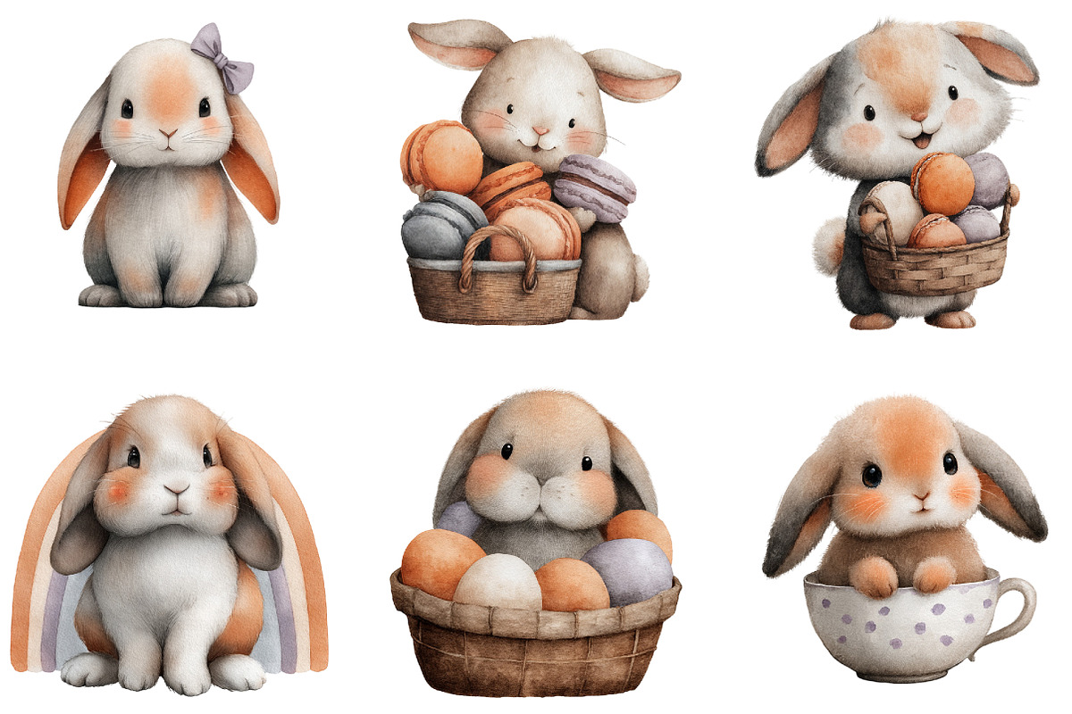 Watercolor Cute Purple Bunny Clipart, an Illustration by Sublimation Artist (Photo 4 of 7)