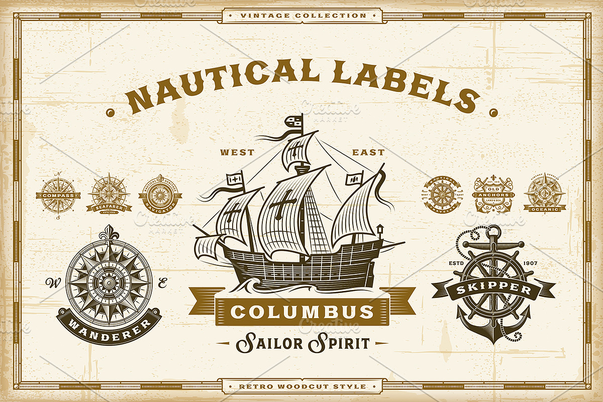 Vintage Nautical Labels Collection, a Texture Illustration by Retro Graphics (Photo 1 of 2)