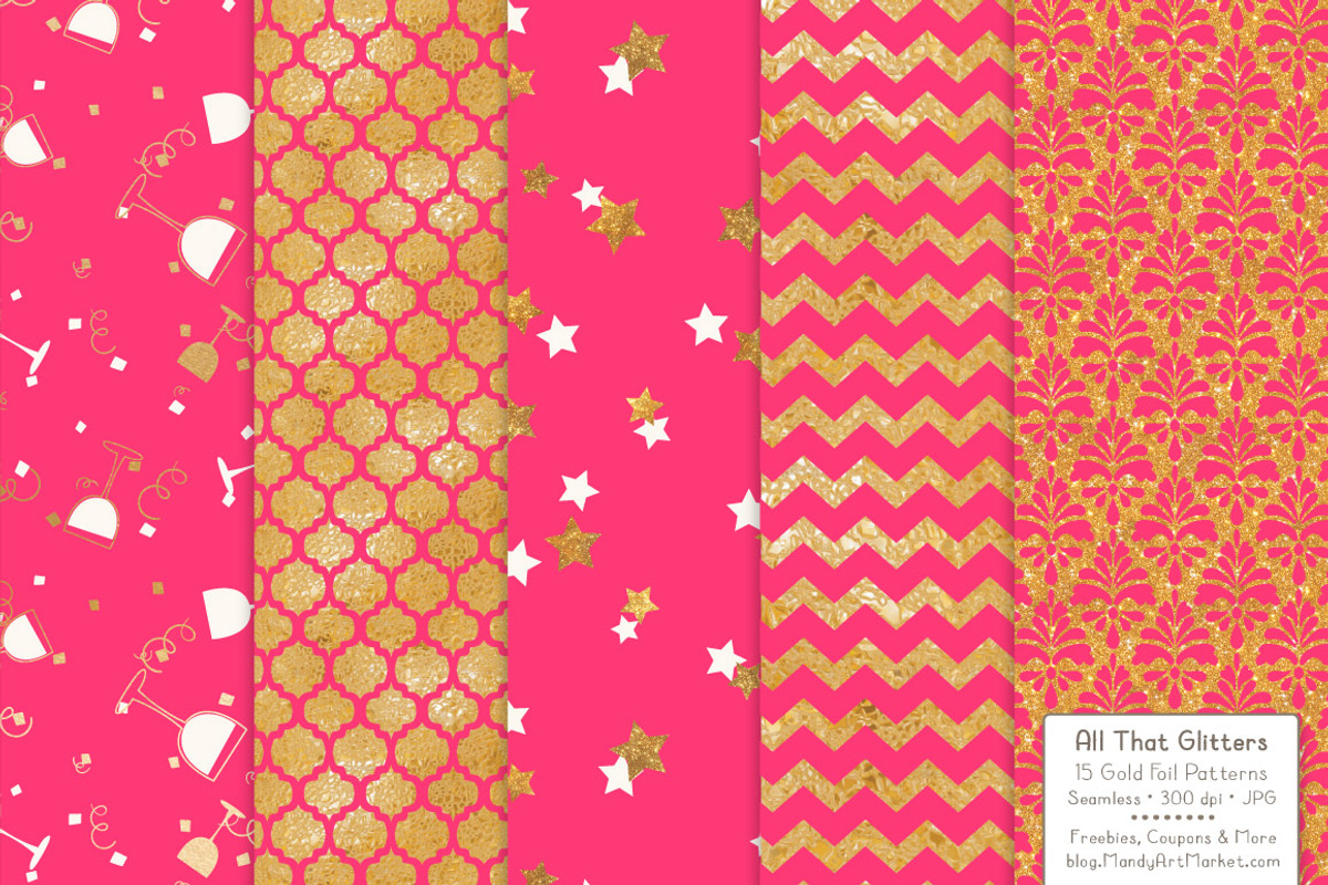 Hot Pink Gold Foil Digital Papers, a Pattern Graphic by Amanda Ilkov (Photo 4 of 4)