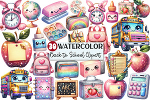 Cute Glitter Back to School Clipart, an Illustration by Rose Art