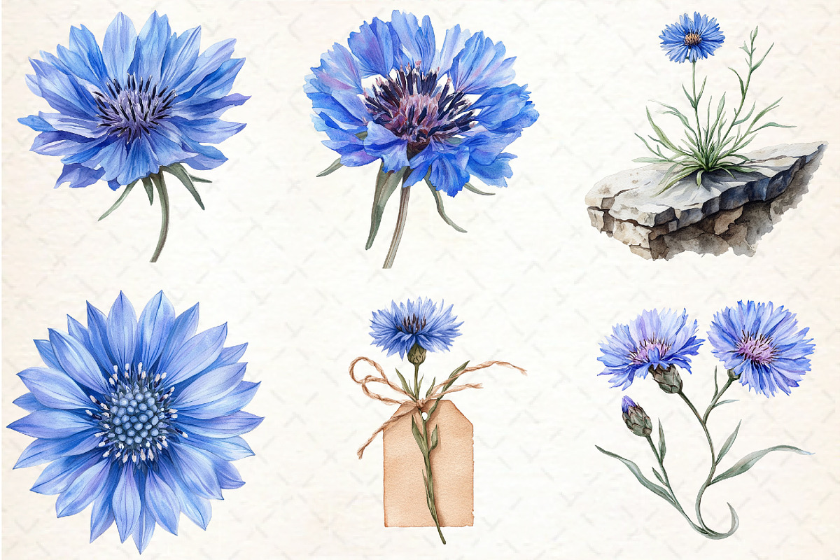 Blue Watercolor Cornflower Clipart, an Illustration by Libby Wishes (Photo 4 of 5)