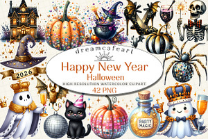 Happy New Year Halloween Clipart, an Illustration by DreamCafeArt