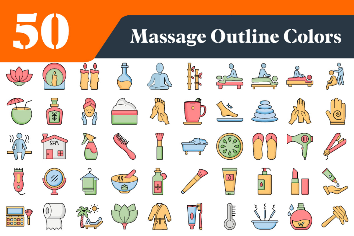 Massage Spa Outline Color Icons, an Outline Icon by EllaMaiyaali (Photo 2 of 3)