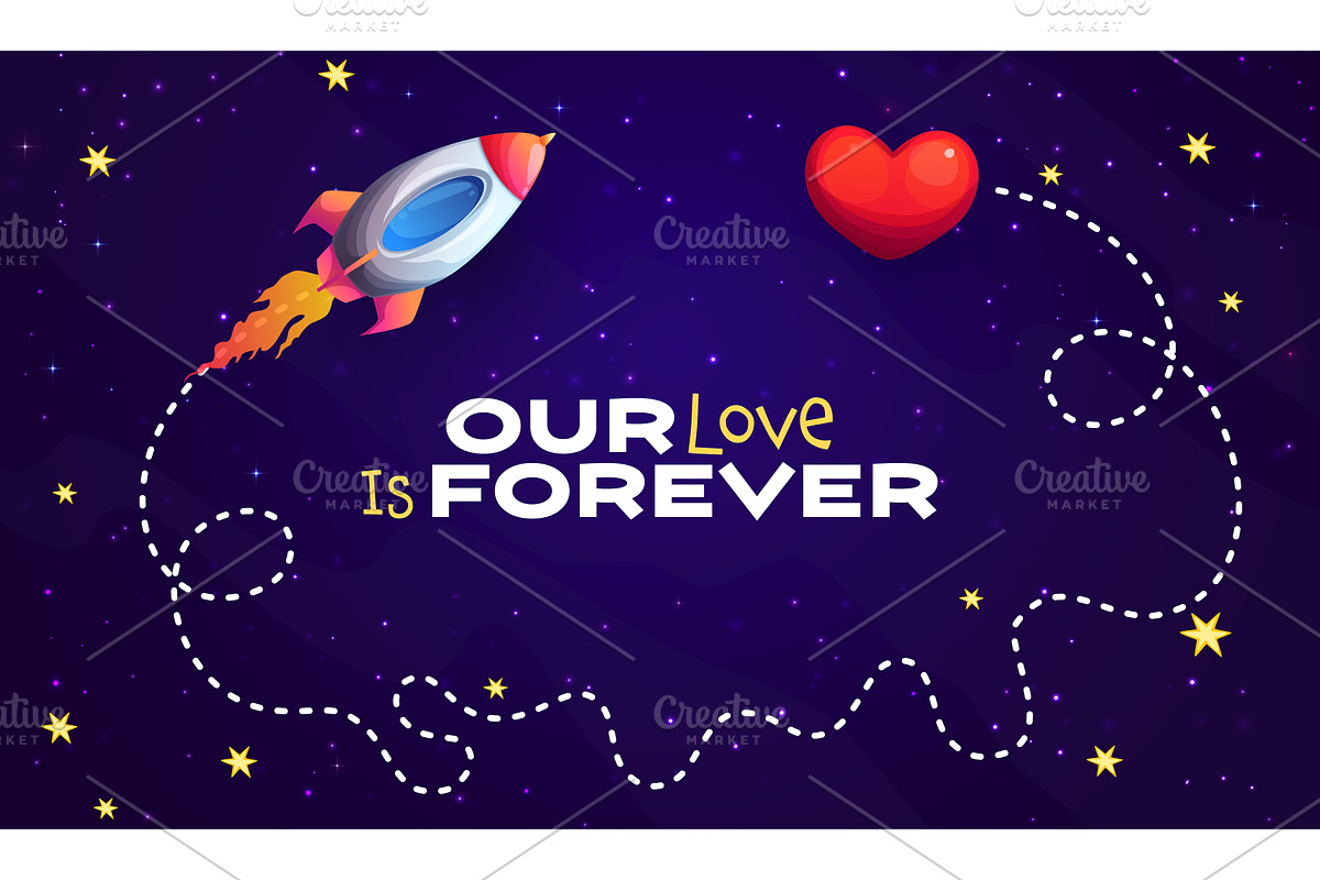 Our love is forever, spaceship, a Seasonal Illustration by Vector Tradition