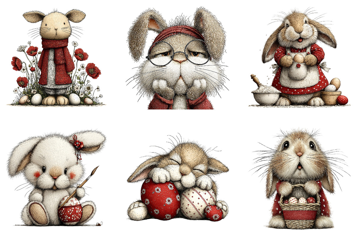 Whimsical Easter Bunny Clipart, an Illustration by CreationArt (Photo 2 of 6)