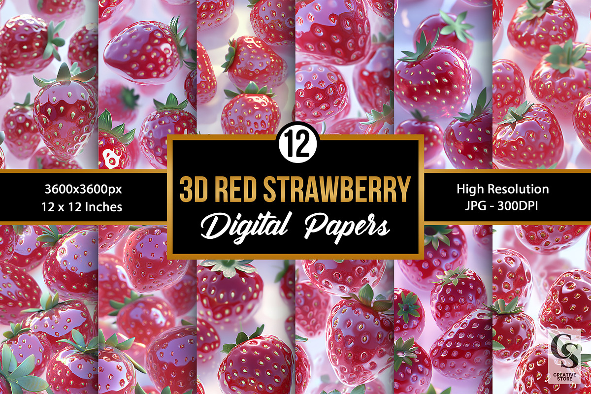 3D Glossy Red Strawberry Patterns, a Pattern Graphic by Creative Store (Photo 1 of 5)