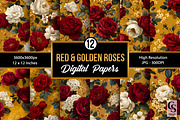 Red and Gold Roses Digital Paper, a Pattern Graphic by Creative Store (Thumbnail 1 of 5)