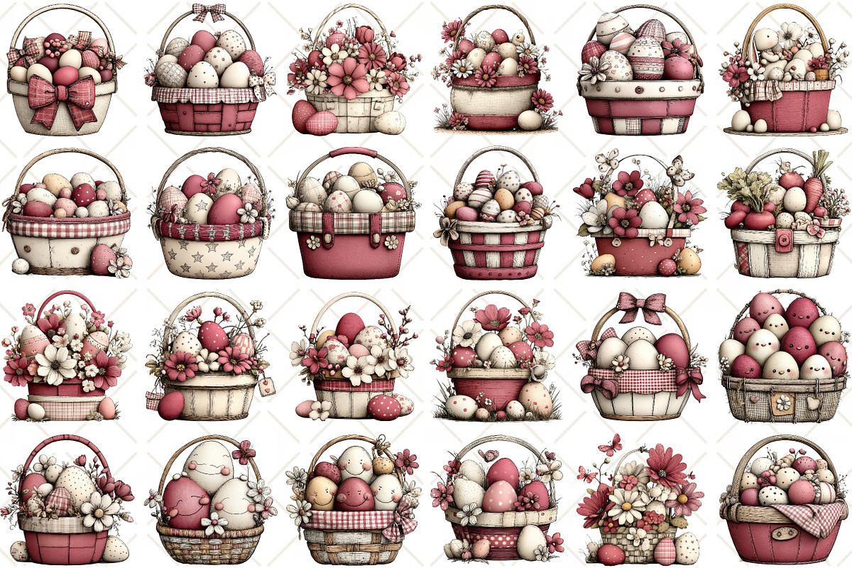 Whimsical Easter Egg Basket Clipart, an Illustration by Black Bird Studio (Photo 2 of 5)
