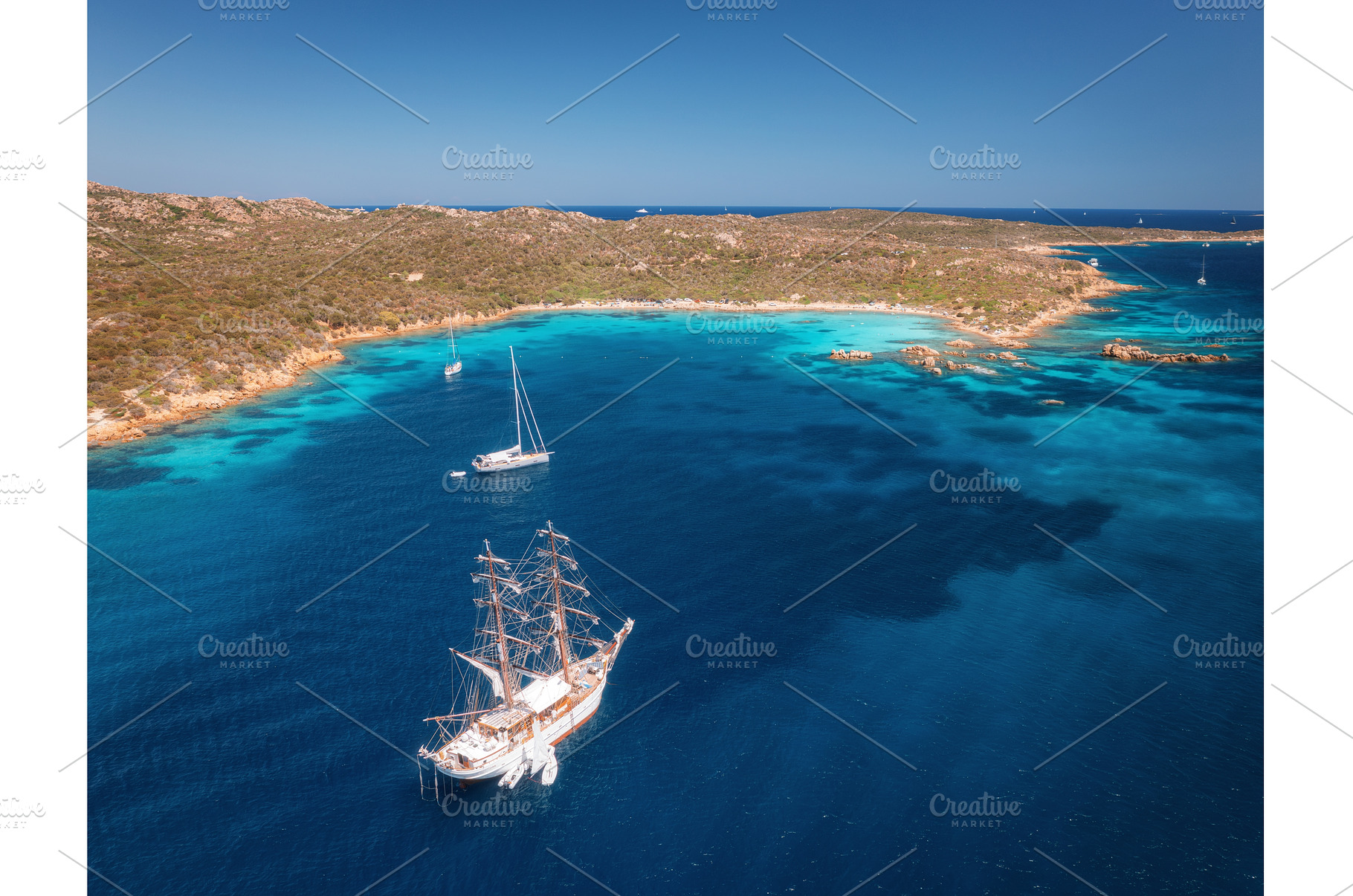 Aerial view of sail boat and luxury, a Transportation Photo by den-belitsky