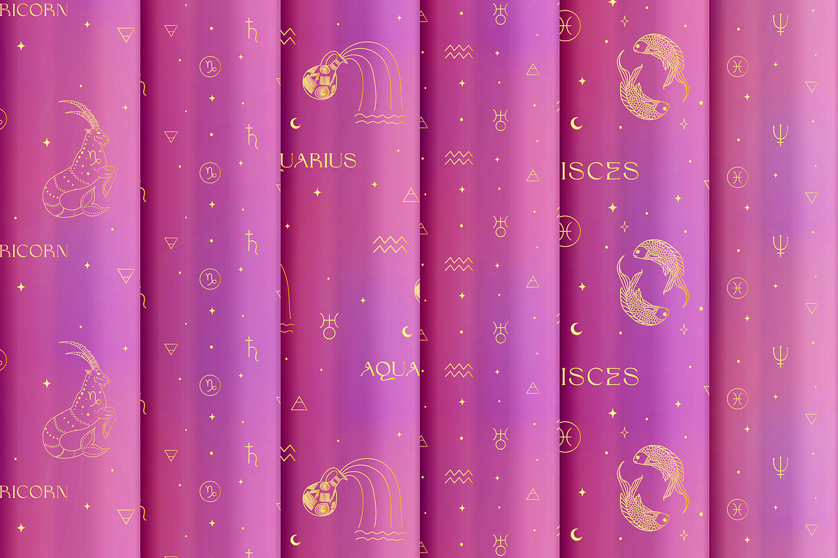 Zodiac Horoscope Seamless Patterns, a Pattern Graphic by Olya Creative (Photo 5 of 9)