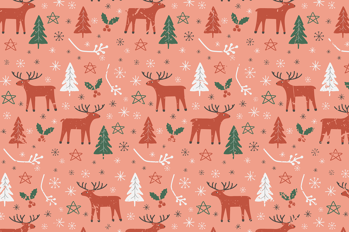 Christmas retro pattern with reindee, a Texture Illustration by JYa_Design