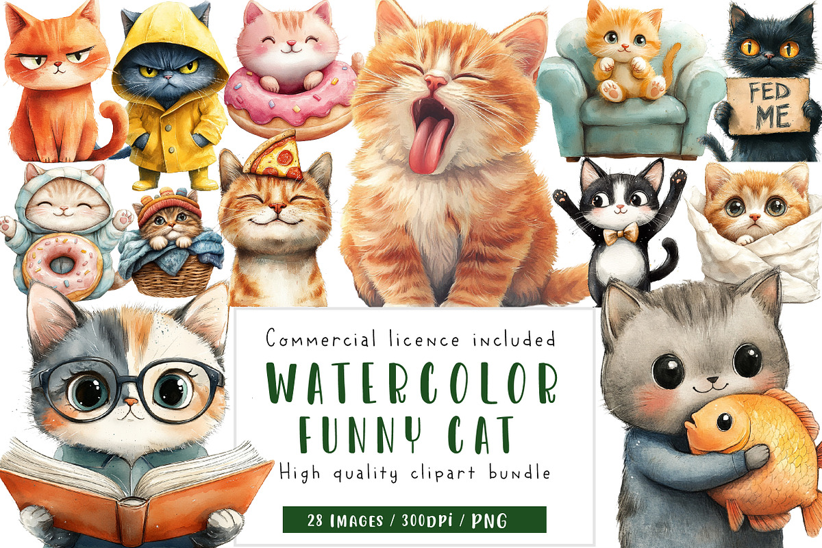 Funny Cat Clipart, Quirky Cat, an Illustration by CreationArt (Photo 1 of 5)