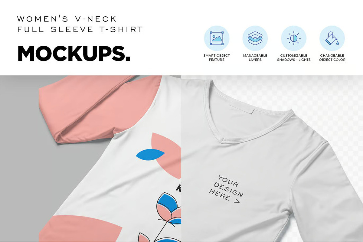 Girl Full Sleeve V Neck Tee Mockups, a Shirt Mockup by megostudi0 (Photo 7 of 7)