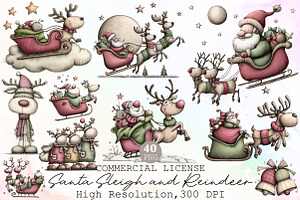 Santa Sleigh and Reindeer Christmas, an Illustration by Sublimation Artist