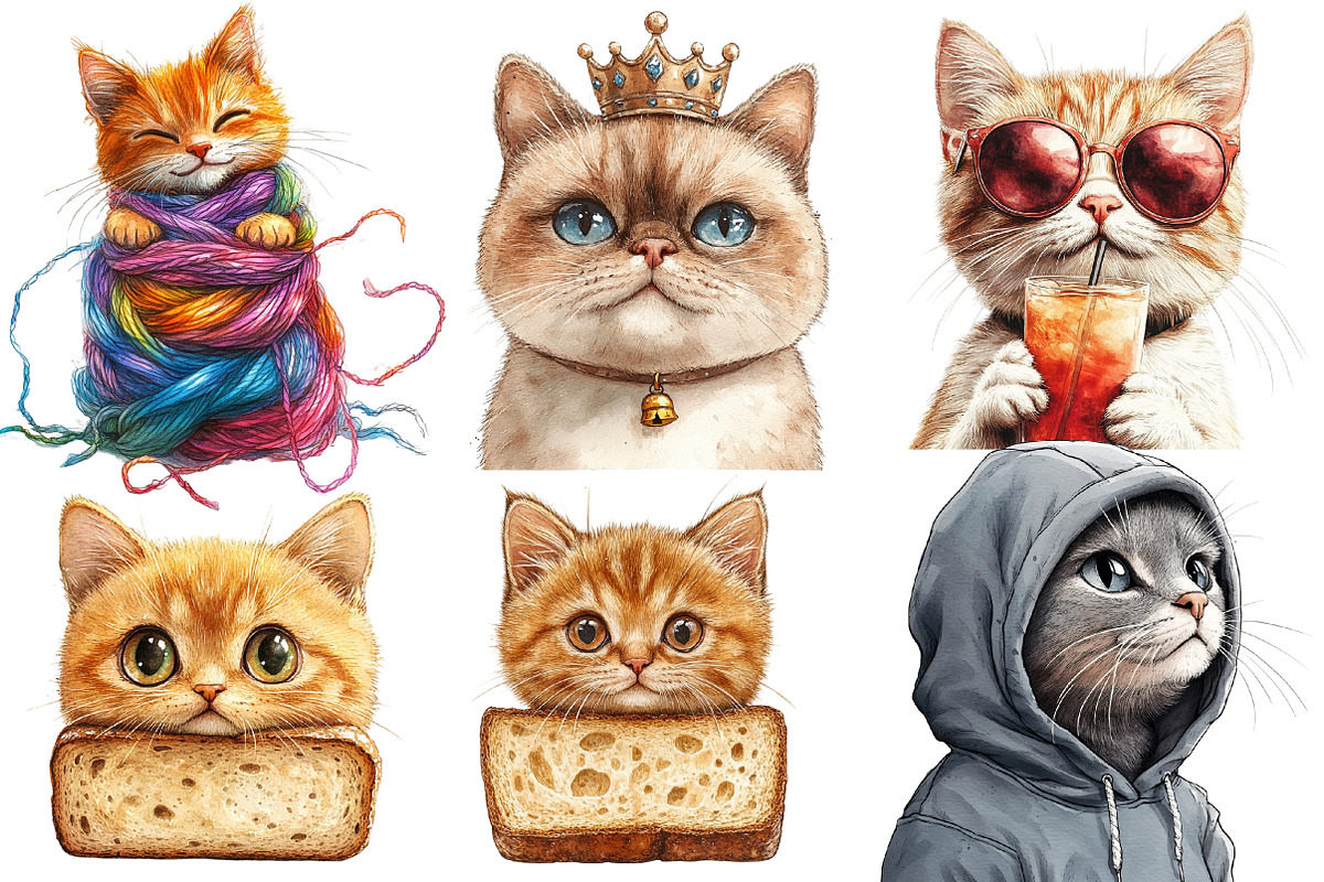 Funny Meme Cats Sublimation Clipart, an Illustration by Designworld (Photo 2 of 6)
