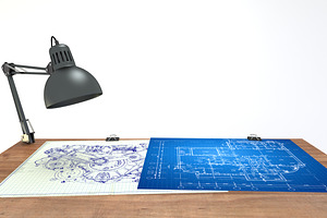 Blueprint Desk With Lamp