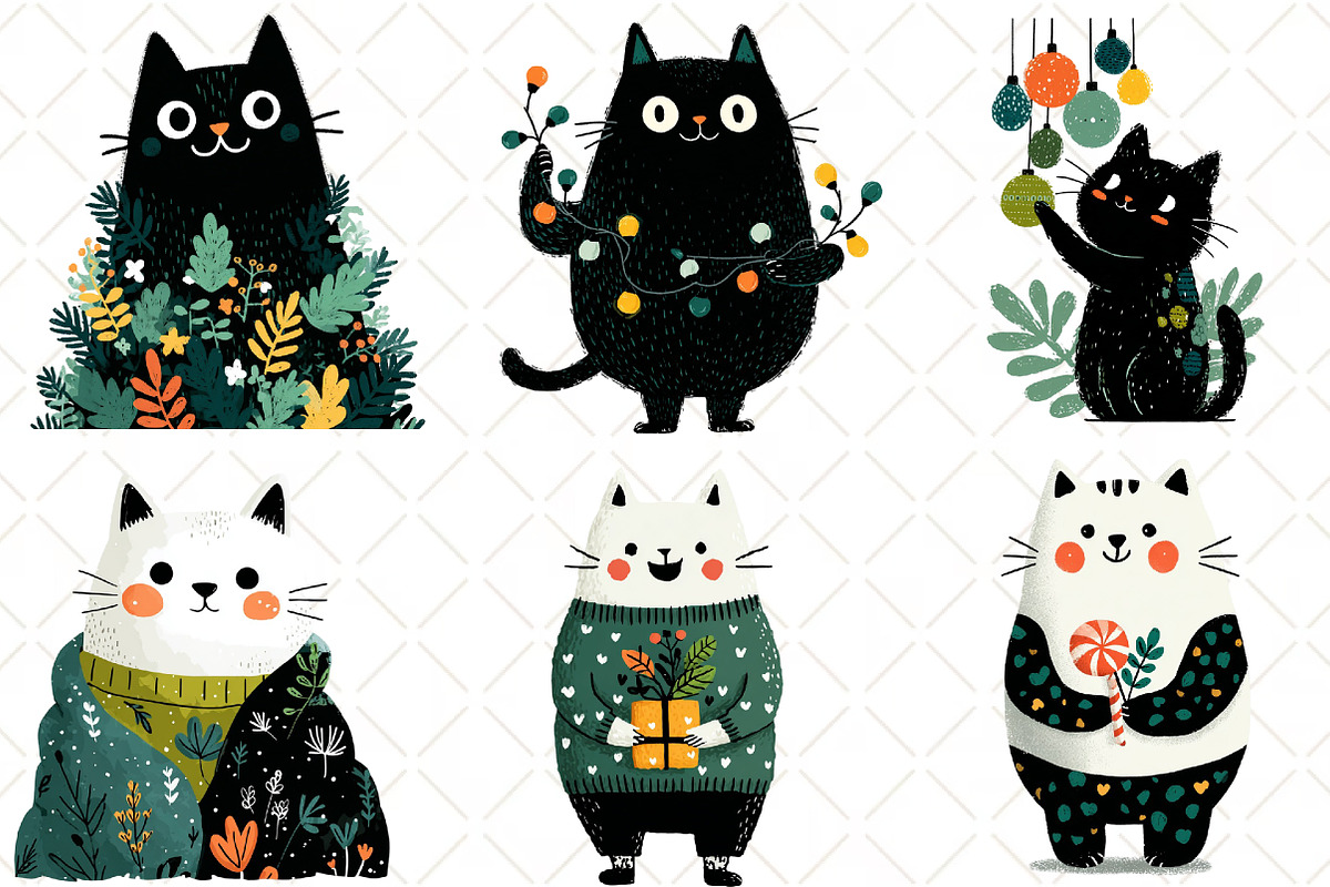 Christmas Cat Clipart, an Animal Illustration by Black Bird Studio (Photo 4 of 6)