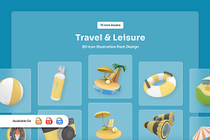 Vacation Travel 3D Icon Set, a Work Illustration by twinstd