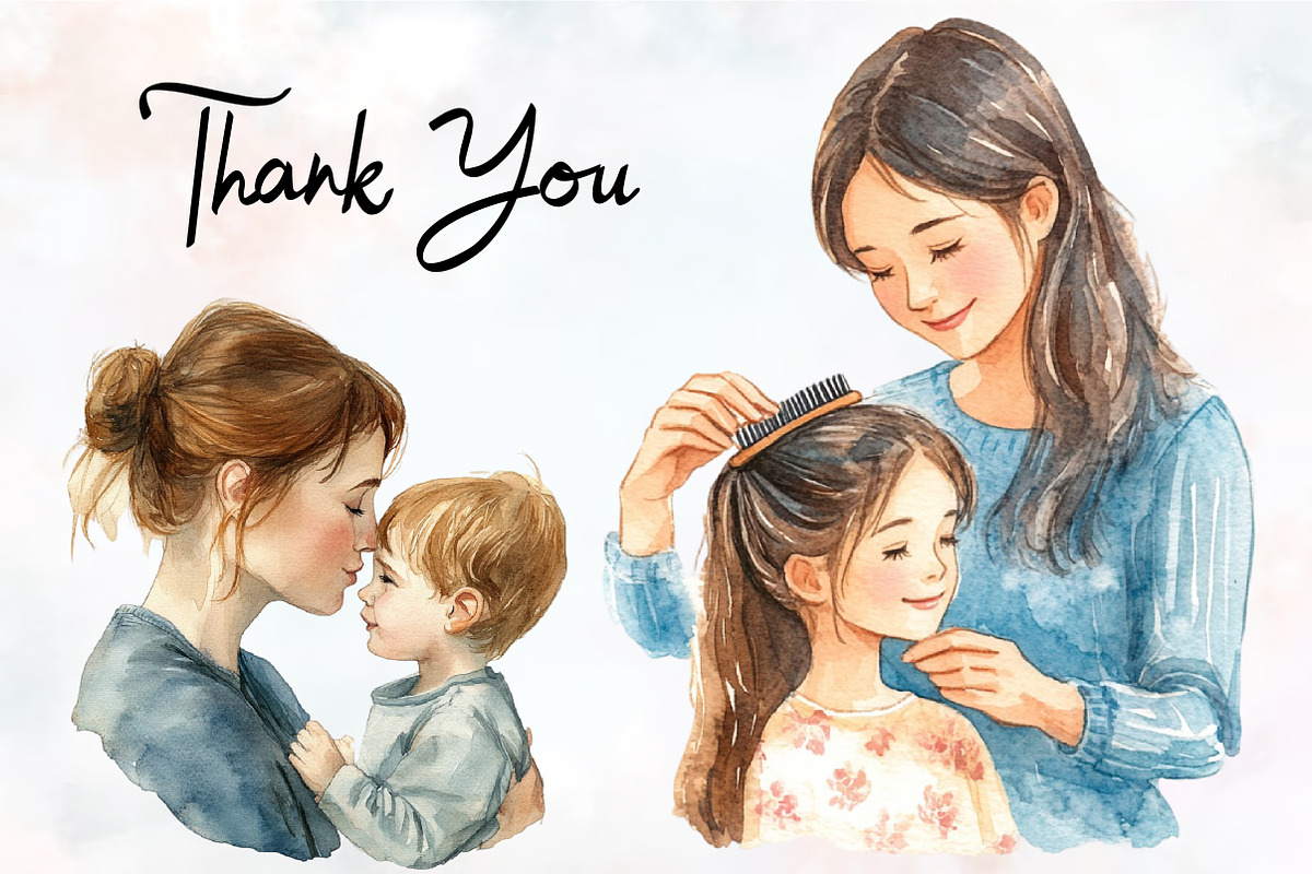 caring mom Watercolor clipart, a Seasonal Illustration by RobertsArt (Photo 4 of 7)