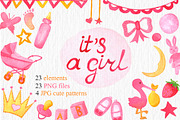 Watercolor IT'S A GIRL set, an Illustration by kate_illustration (Thumbnail 1 of 4)