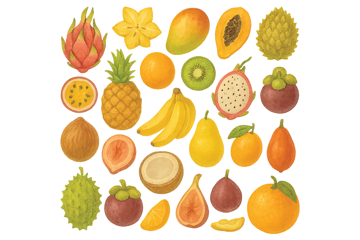 Exotic Tropical Fruits Set, an Object Graphic by nikagraphic