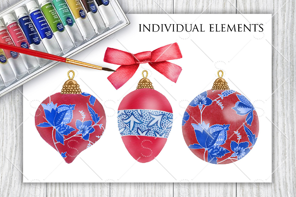 China Blue Christmas Ornaments Pack, a Decorative Illustration by Dana Designs (Photo 6 of 14)