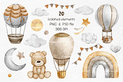 Hot Air Balloon watercolor clip art, a Decorative Illustration by Fedulova Art (Thumbnail 2 of 16)