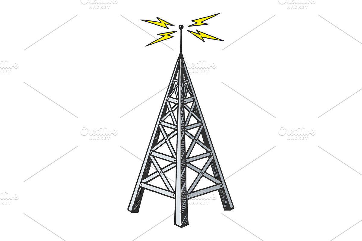 Old radio tower color sketch vector, a Background Graphic by AlexArt