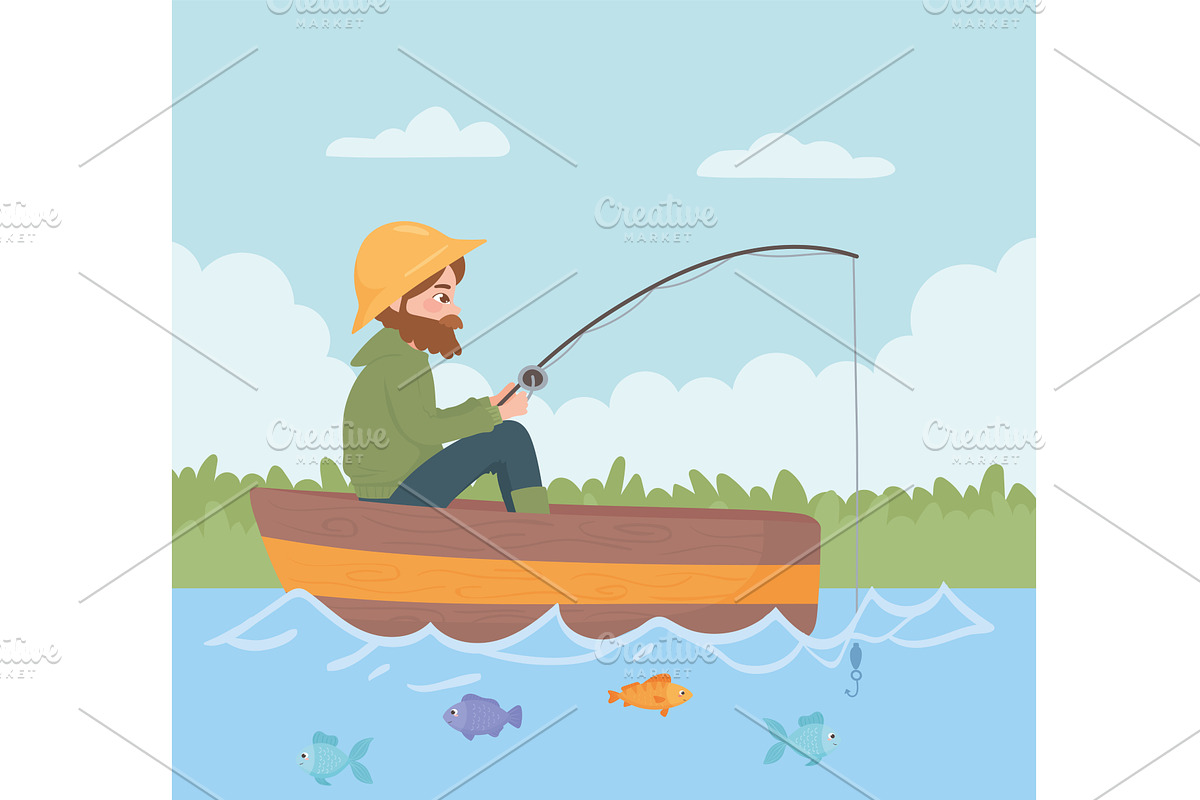 man fishing cartoon, a Person Illustration by studiogstock