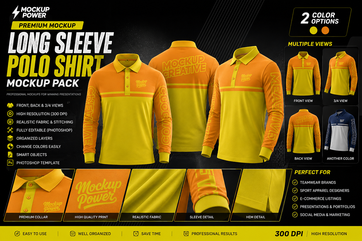 Long Sleeve Polo Shirt Mockup Pack, a Shirt Mockup by Mockup Power (Photo 1 of 4)