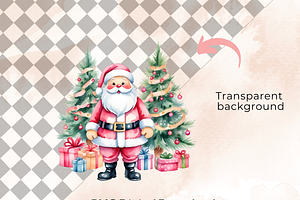 Watercolor Pink Santa Claus Clipart