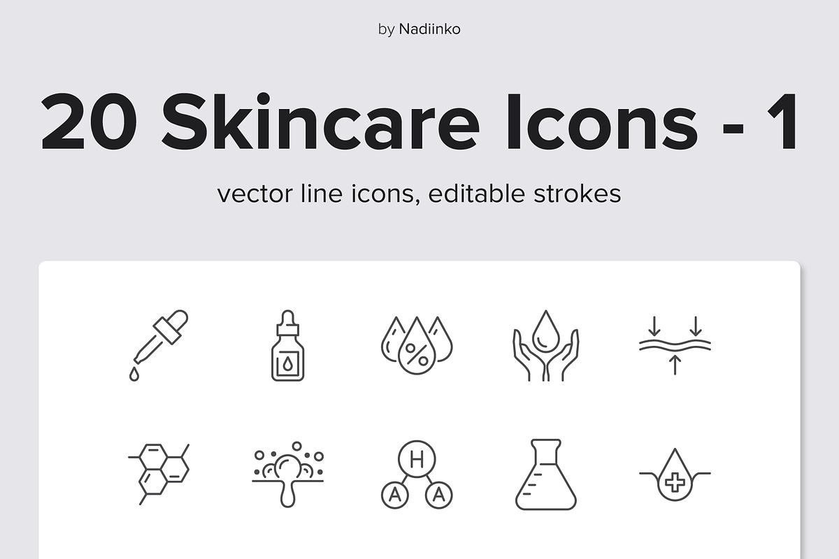 Skincare Line Icons, an Outline Icon by Nadiinko (Photo 1 of 2)