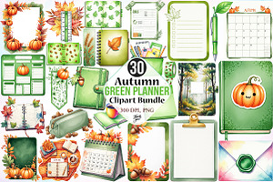 Autumn Green Planner Clipart Bundle, a Seasonal Illustration by Canvas Craft