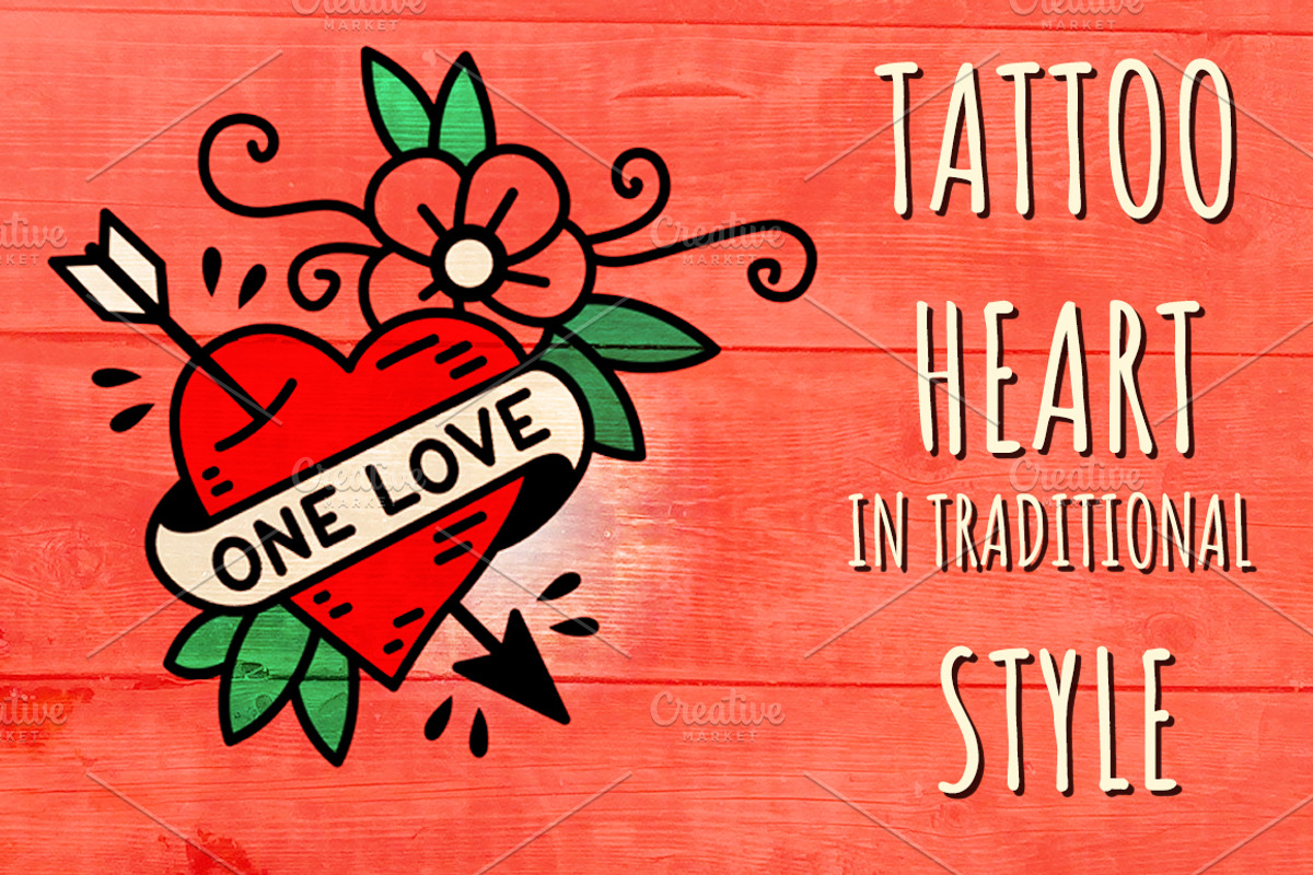 Heart One Love in traditional Tattoo, a Decorative Illustration by Mak_Art (Photo 1 of 2)